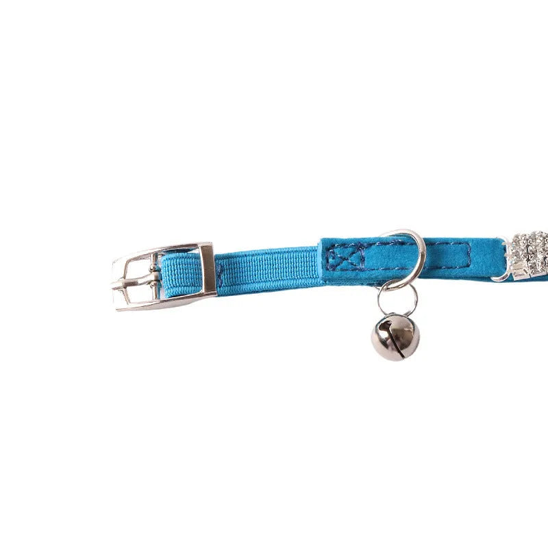 Flannel flocking cat collar with elastic buckle and gang drill design in six colour options