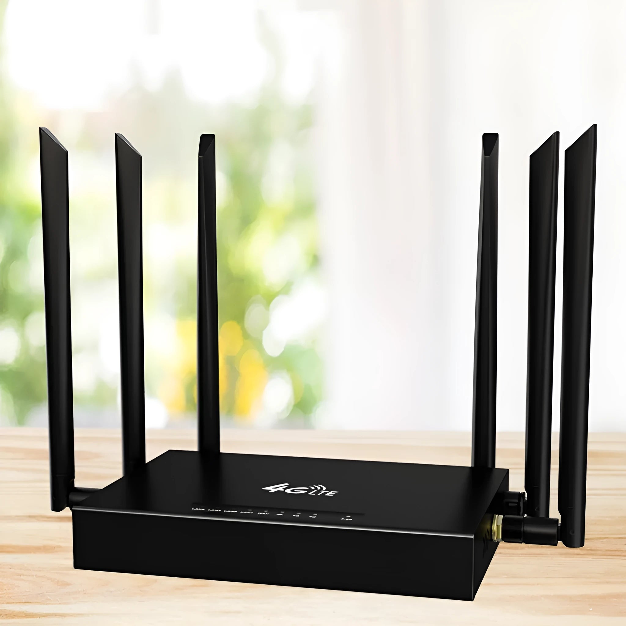 Industrial 4G router with iron box enclosure showing antenna and DC power connections