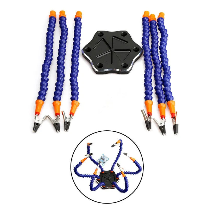 Six-jaw aluminium alloy welding station with seven adjustable arms for model repair soldering
