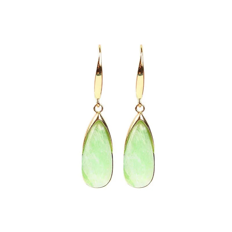 Geometric water droplet earrings with a jade green electroplated finish and Chinese retro style.