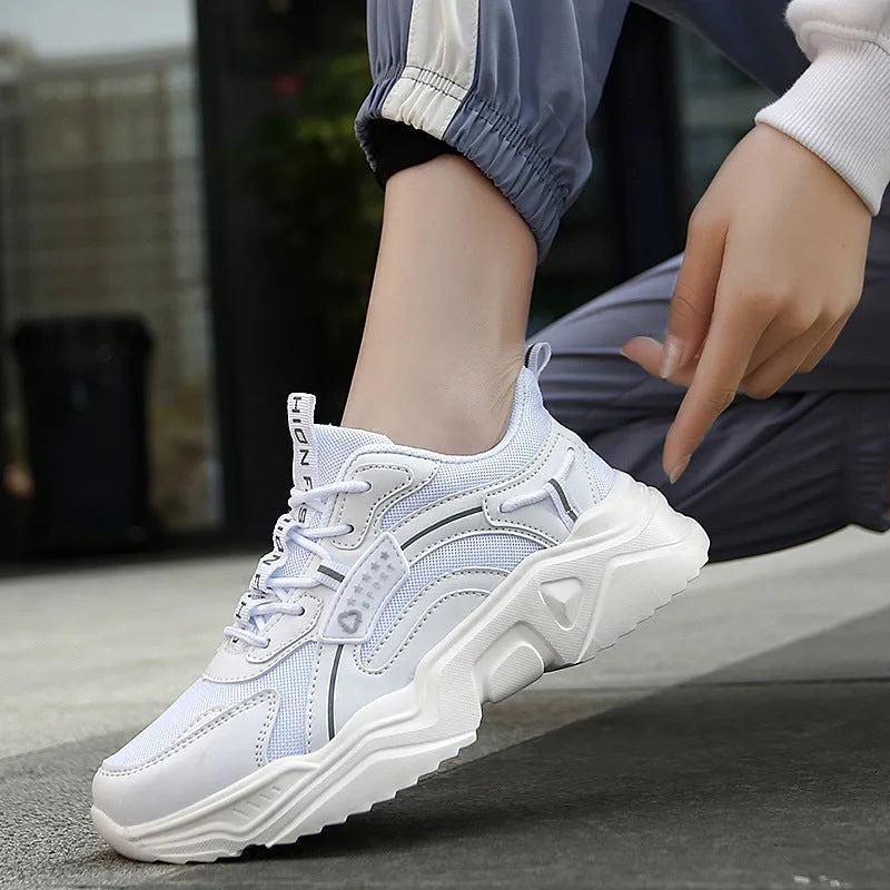 Women's casual mesh sports shoes with a thick PU sole and buckle detail