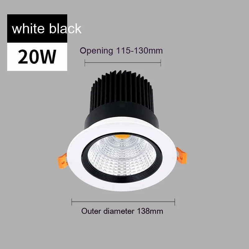 White aluminium LED recessed ceiling spotlight with three colour light settings