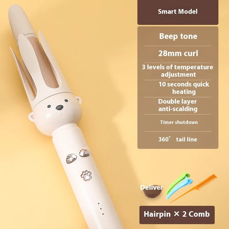 Beige automatic hair curler with negative ion technology and UK plug for home styling