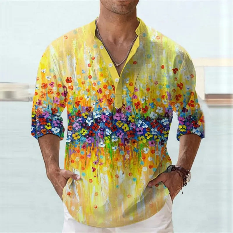 British style striped long sleeve shirt in bamboo hemp fabric for summer.