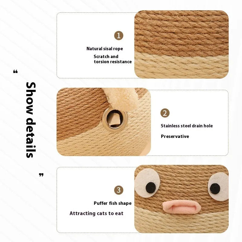 Sisal hemp puffer leakage food feeder puzzle toy for cats and dogs measuring 15cm cube