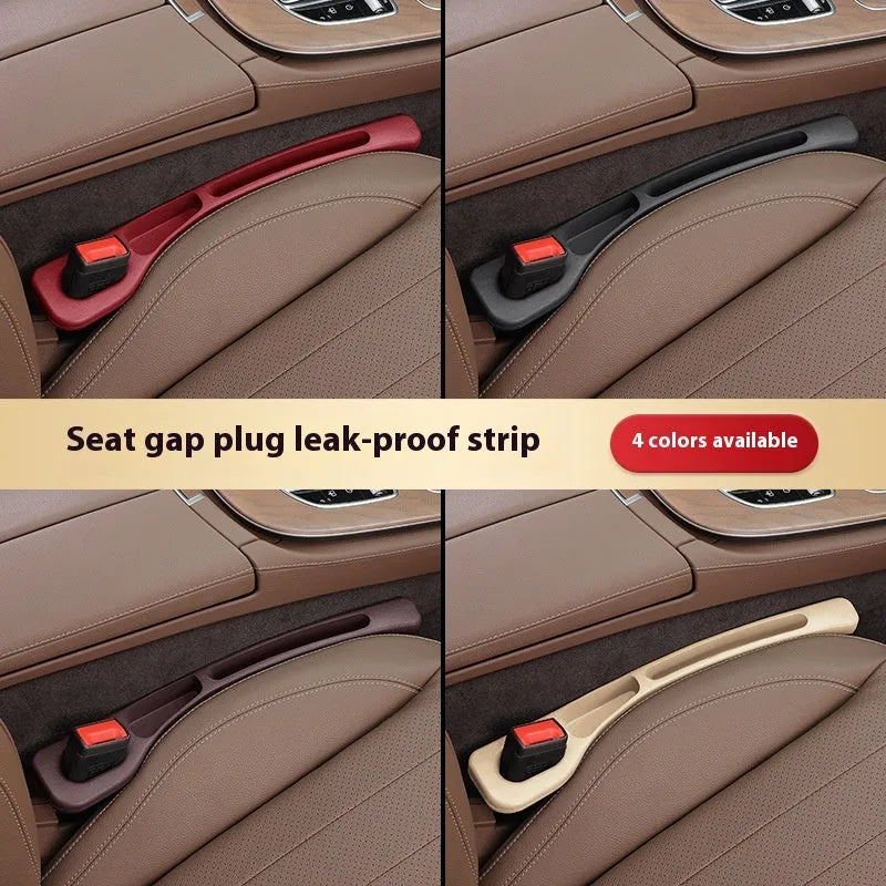 Leak-proof seat gap filler strip in black for car interior storage between seat and console