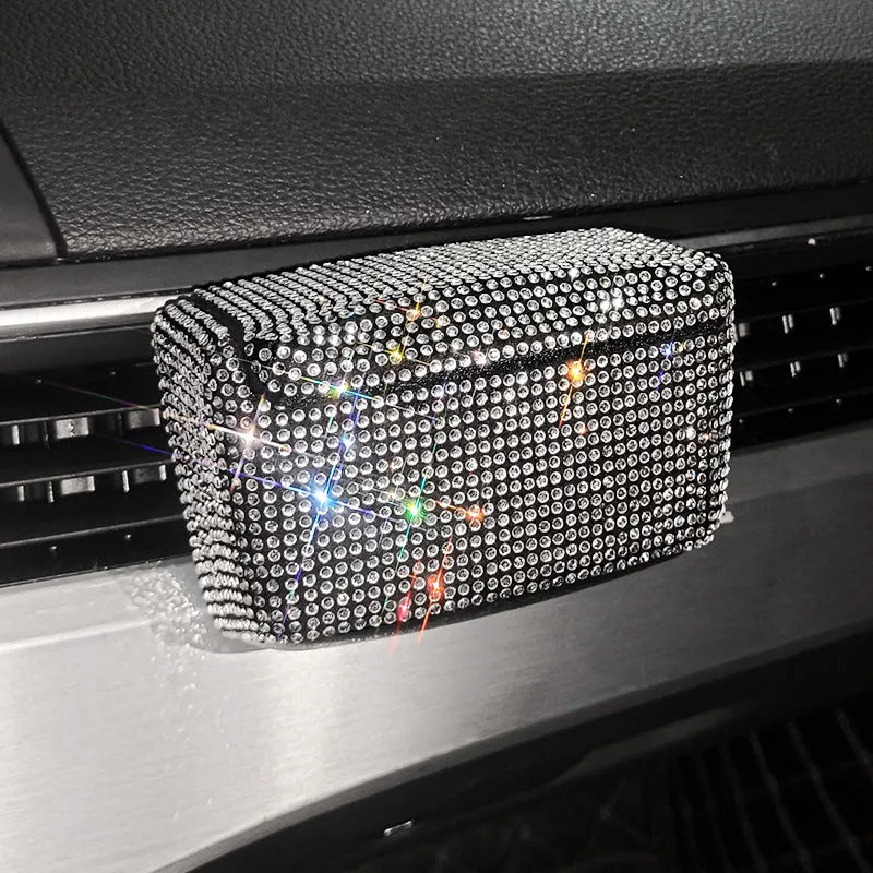 Plastic car ashtray with covered air outlet in colourful diamond finish