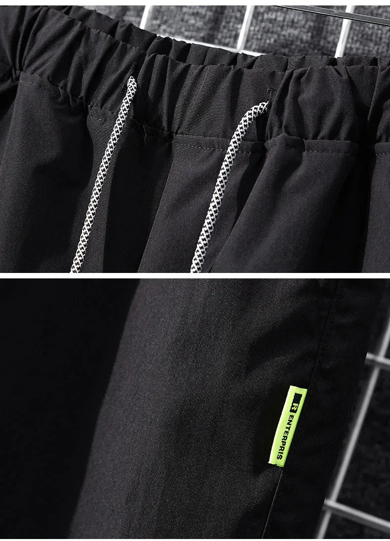 Men's casual sports shorts in 100% polyester, five-point straight leg, black