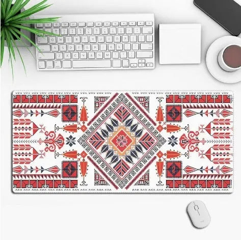 Anime-themed gaming mouse pad on a desk with non-slip rubber cloth base.