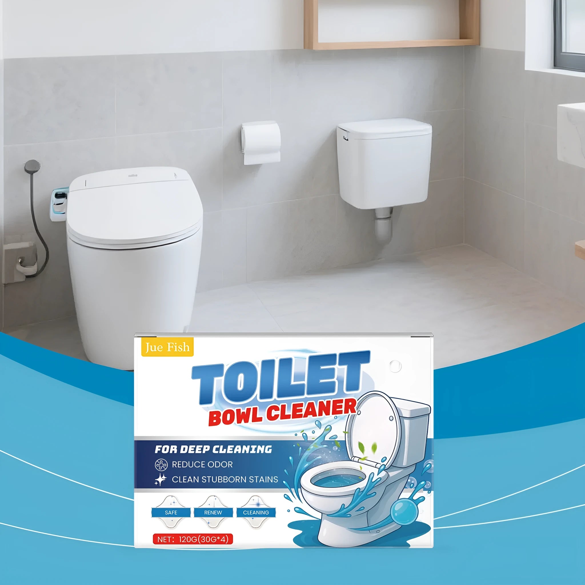 Four sachets of white toilet cleaning powder for removing urine stains and odours.