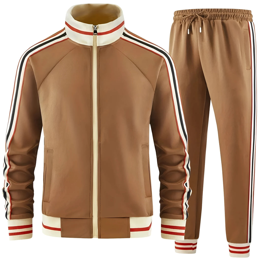 Turtleneck zipper cardigan trousers suit in polyester fabric streetwear style