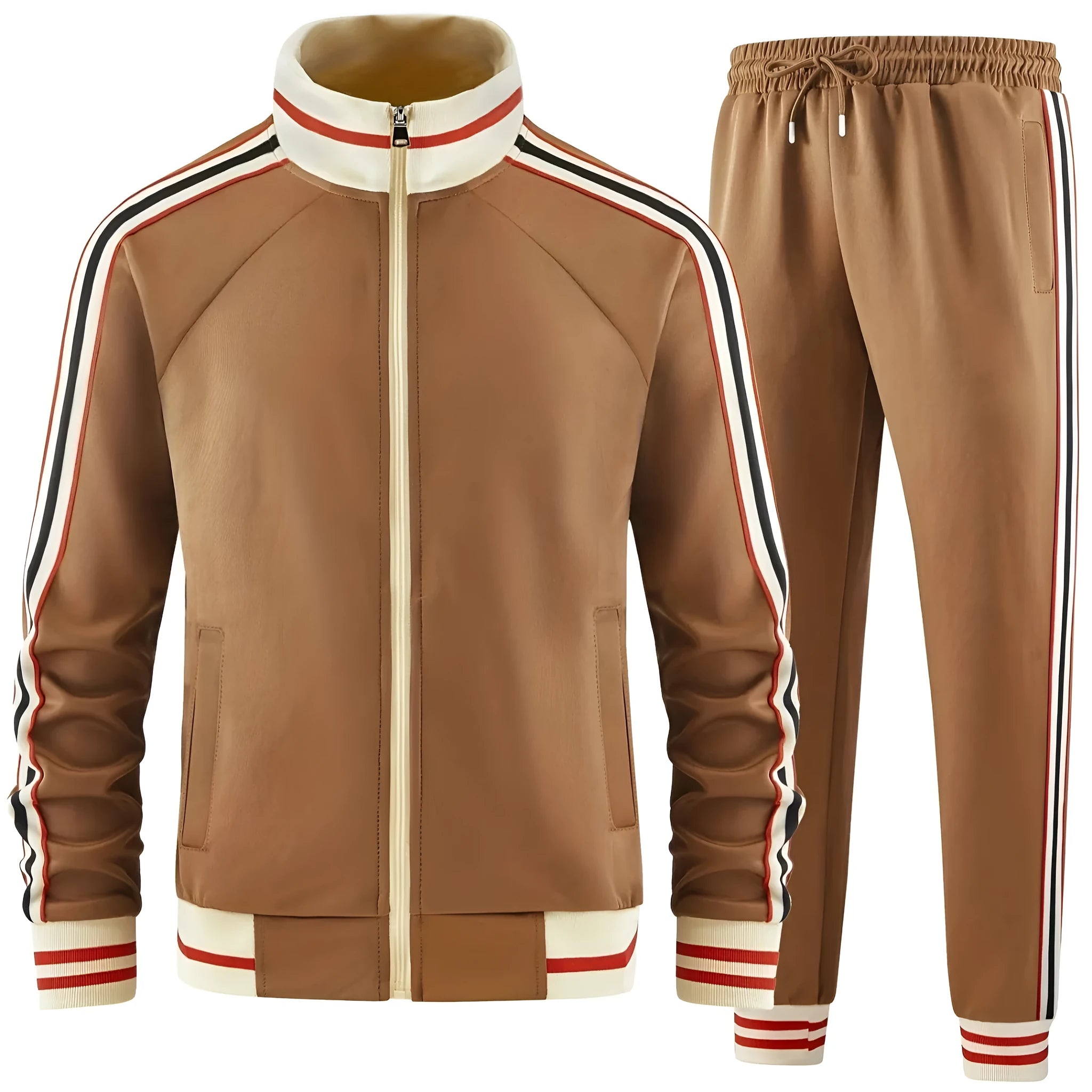 Turtleneck zipper cardigan trousers suit in polyester fabric streetwear style
