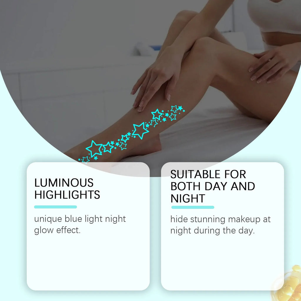 Two luminous tattoo stickers with glow effect on skin, includes tattoo paste