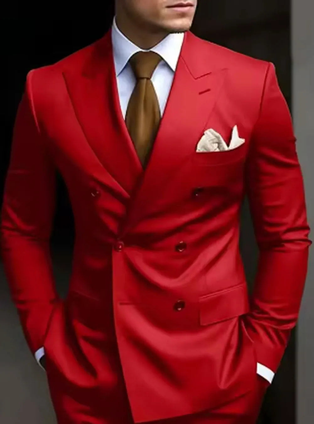 Men's gray Korean slim fit two-piece suit jacket and trousers on a hanger