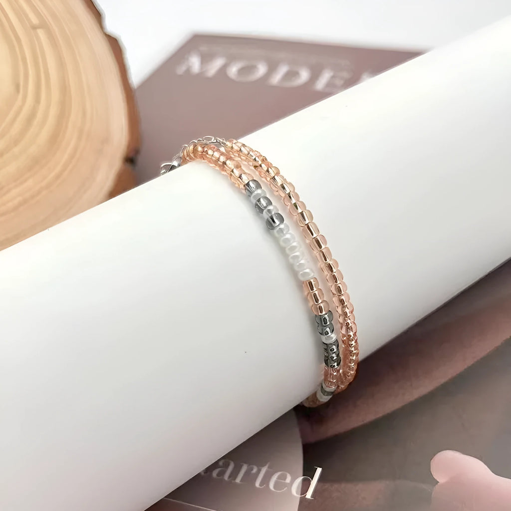 Moss password beads bracelet double-layer stainless steel crystal string beads geometric square pattern