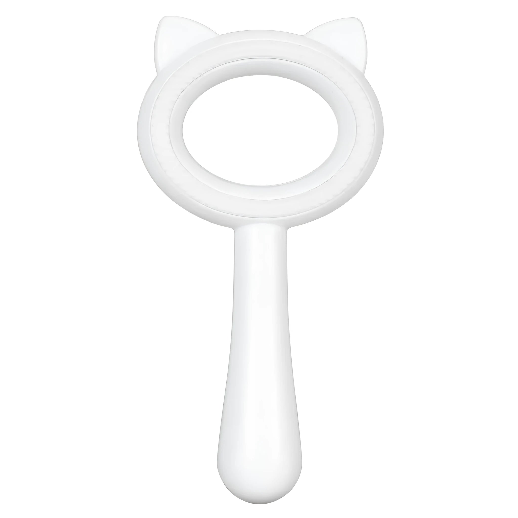 Blue and white double-sided pet grooming brush for cats and dogs on a white background.