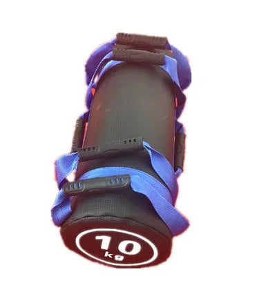 Flat white PVC fitness training sandbag for weight lifting and conditioning exercises.