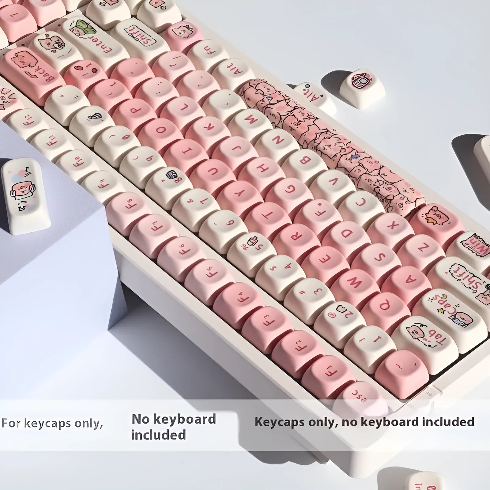 Pink Fragrant Pig character PBT key cap for mechanical keyboards with five-sided sublimation print.