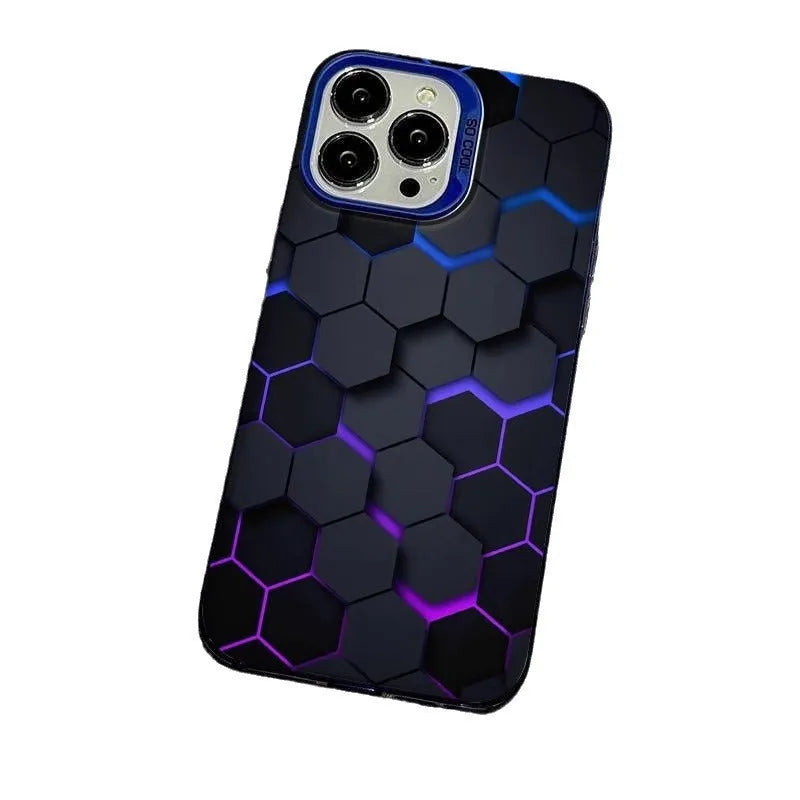 Frosted protective phone case for Apple iPhone with honeycomb pattern in Moonlight Black colour.