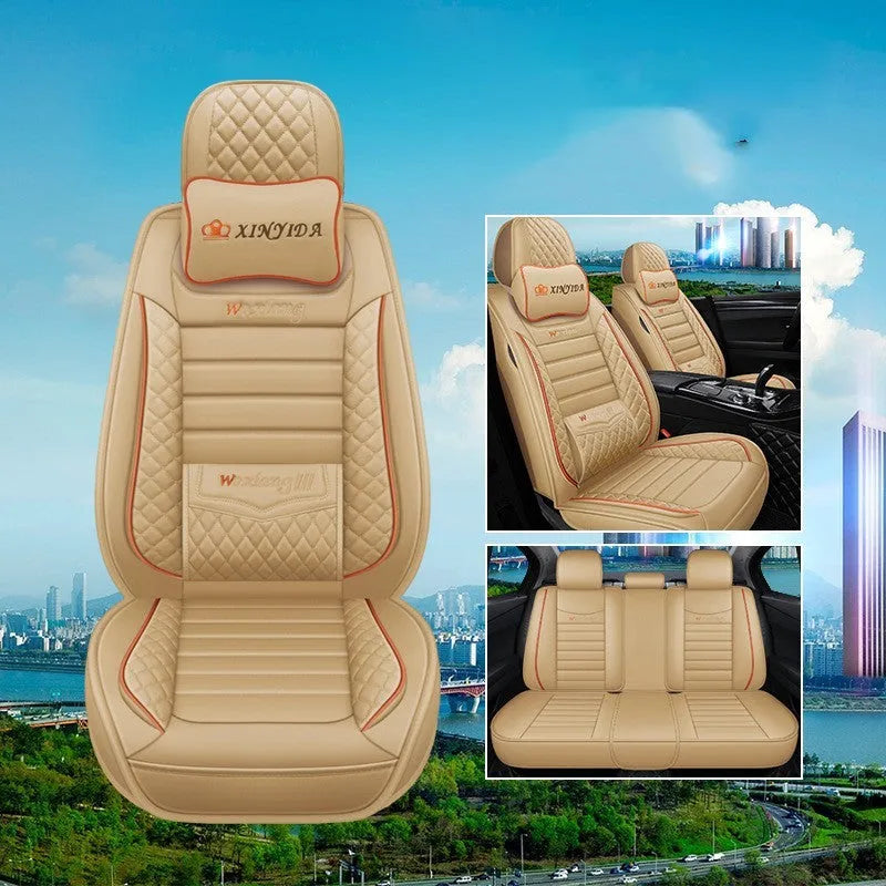 Leather car seat cushion with high elastic sponge filling in red, green, or brown colours.