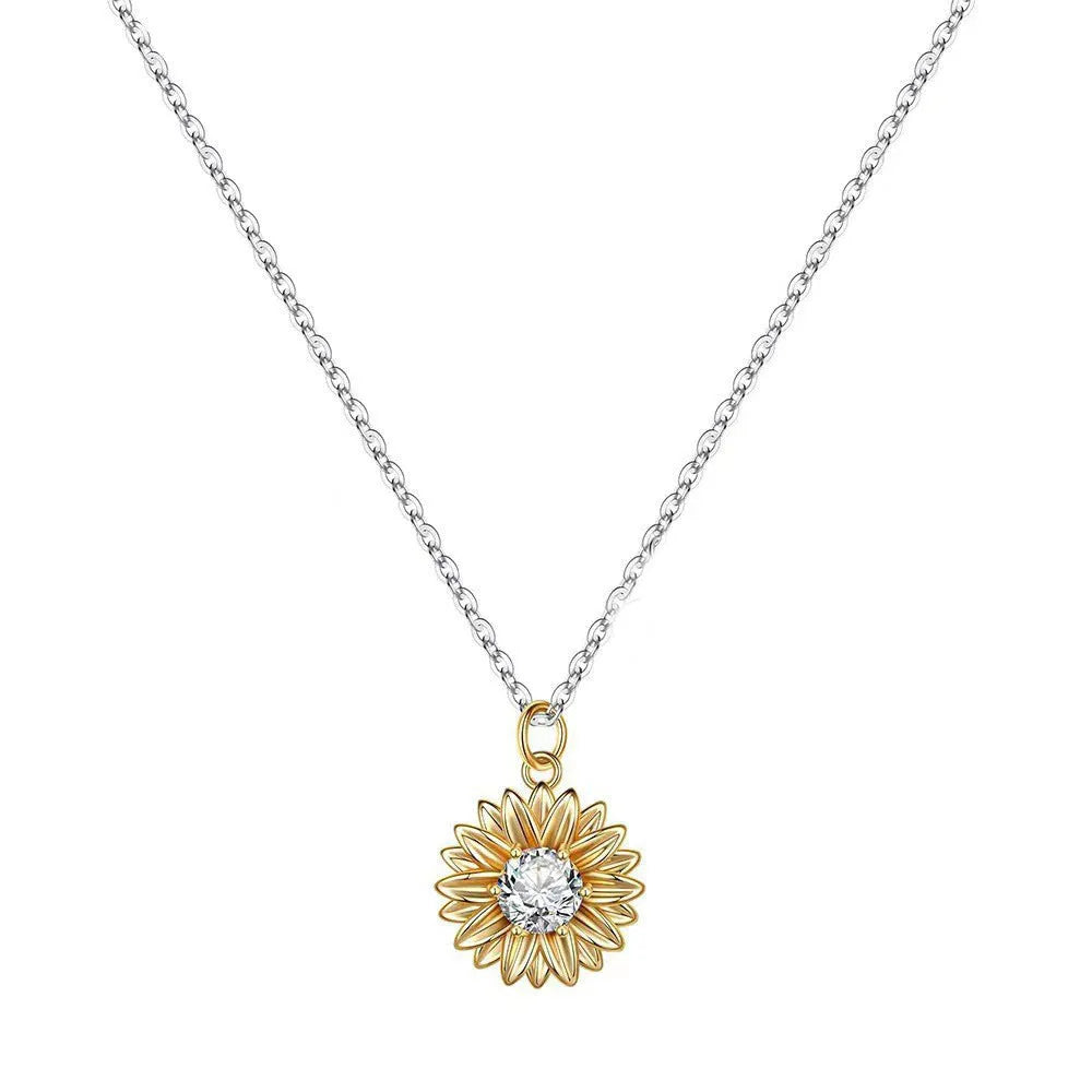 925 silver love sunflower pendant necklace with adjustable 21-50cm cross chain on woman