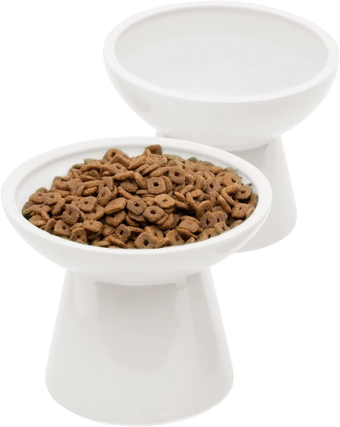 Extra wide elevated ceramic cat food bowl in blue green pink or white colour
