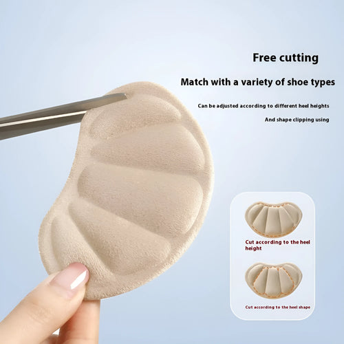 Three pairs of camel suede anti-slip heel cushion pads on a white background.