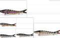 14cm ABS fishing lure with 8-segment body, treble hooks, and realistic 3D eyes