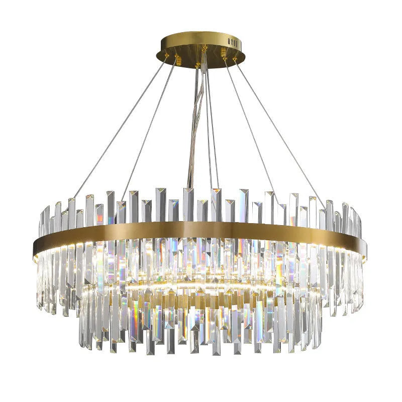Crystal multi-head chandelier with stainless steel body and adjustable height for ceiling lighting