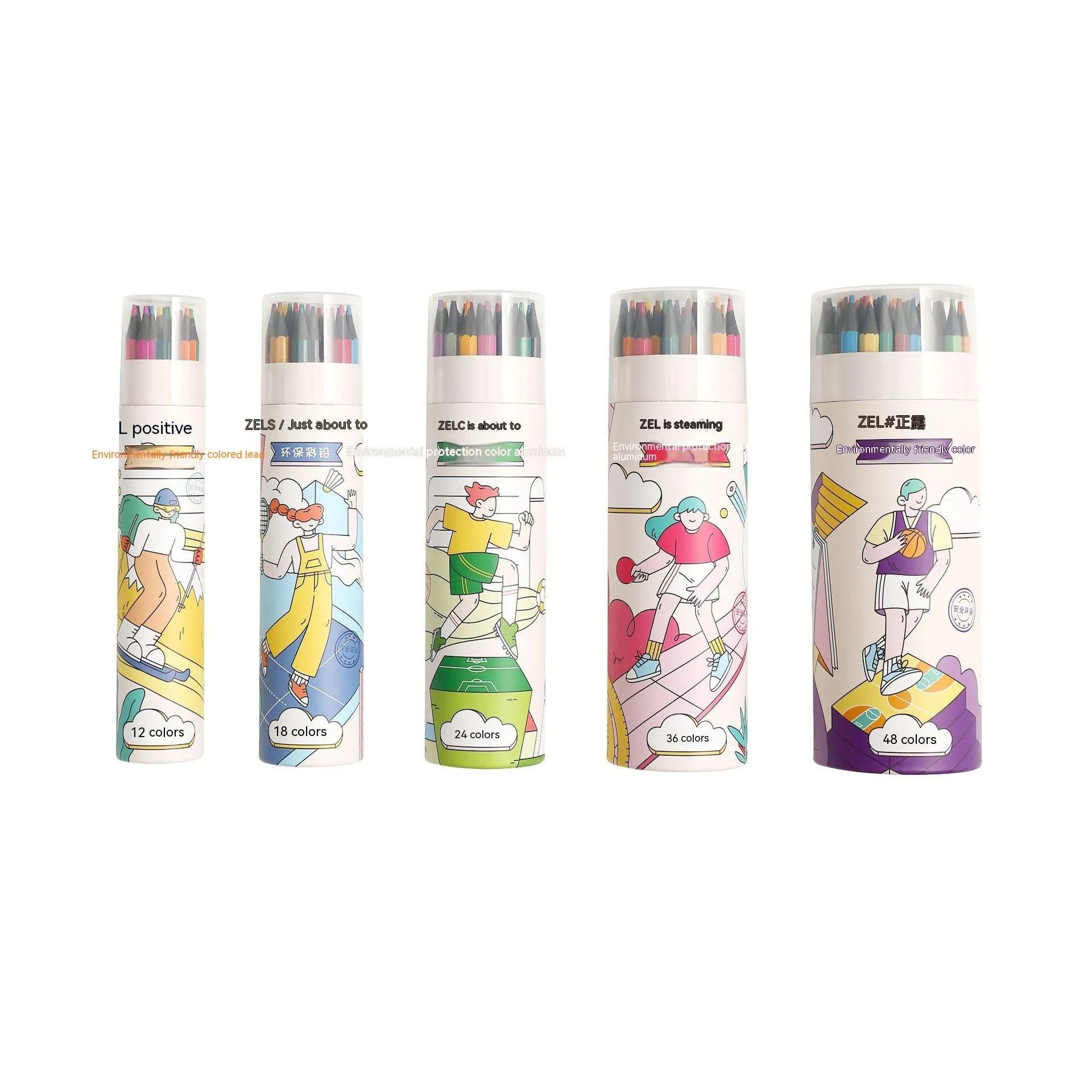 Zhenglin Sports Series colour pencil set with paper barrel in 24 or 36 colour options.