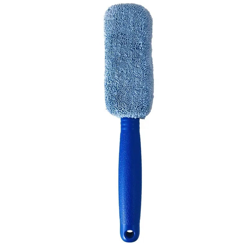Microfiber car tyre brush with long 29cm handle in grey colour for wheel cleaning