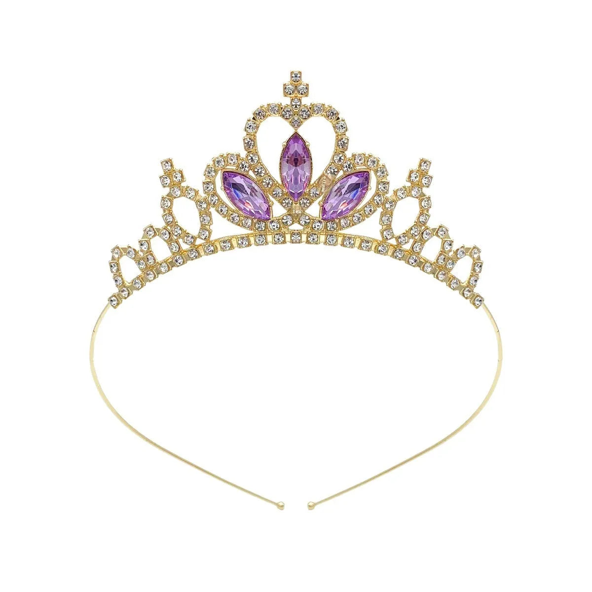 Gold and silver alloy princess crown headdress with coloured gemstones for girls birthday parties