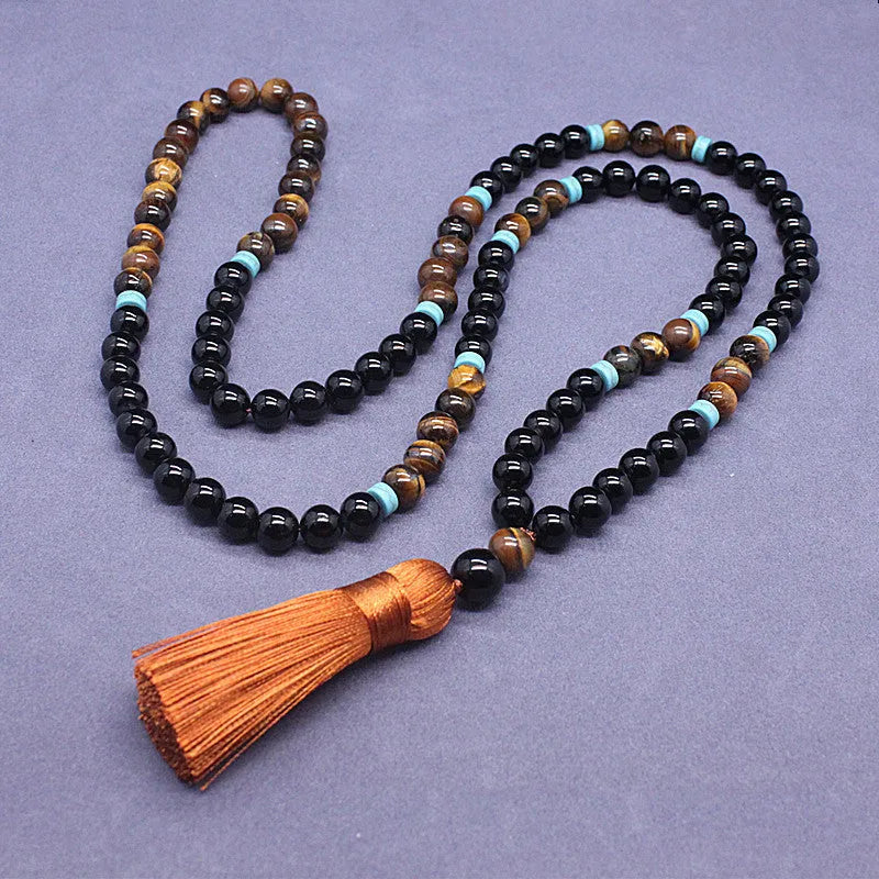 Black agate bracelet and tiger eye stone necklace geometric jewellery set