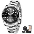 Men's automatic mechanical watch with stainless steel case, 40mm dial, luminous hands, and calendar window on a steel bracelet