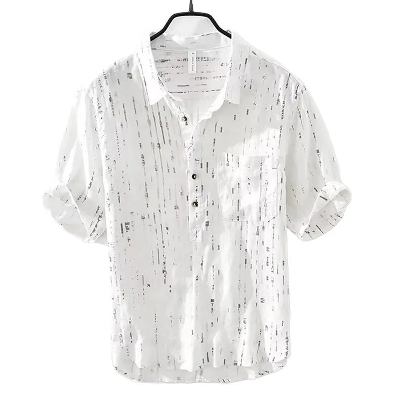 Men's loose fit polo shirt in black or white with short sleeves and cardigan style