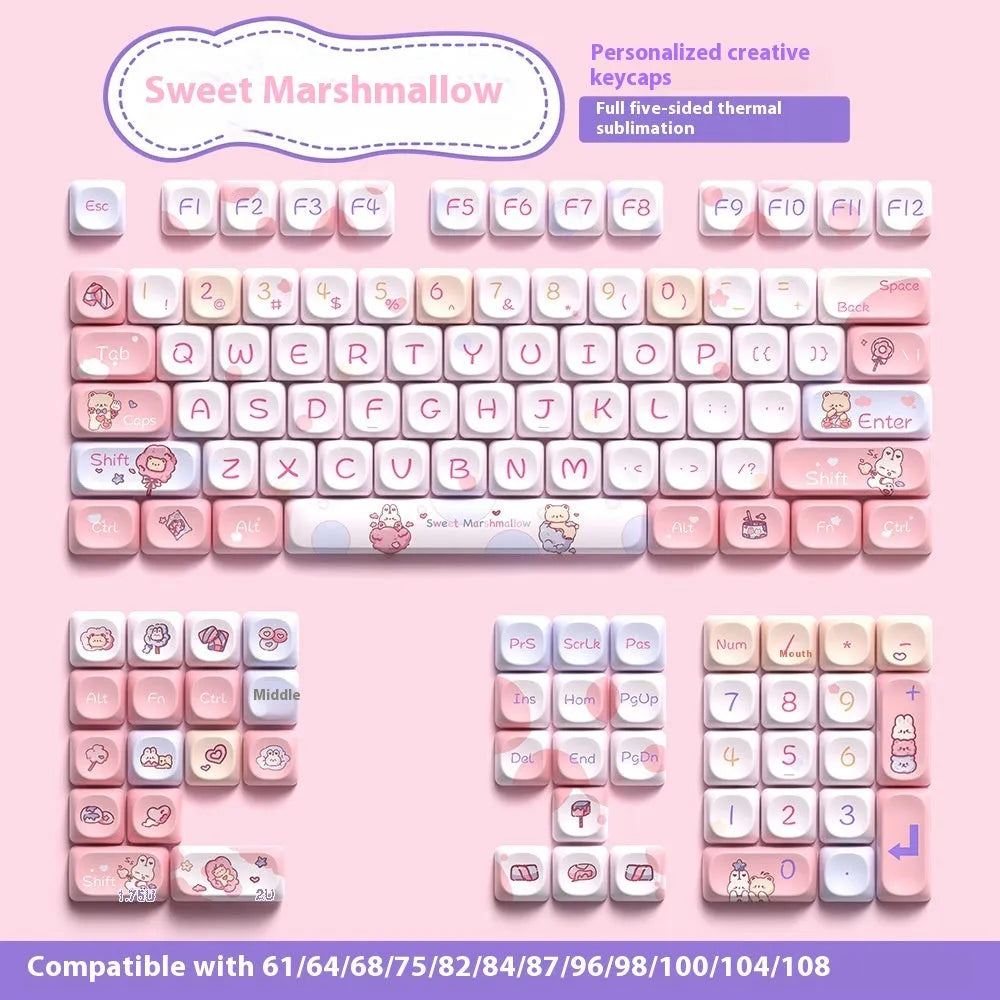 Sweet cotton candy coloured mechanical keyboard keycaps set showing 112-key and 120-key options.