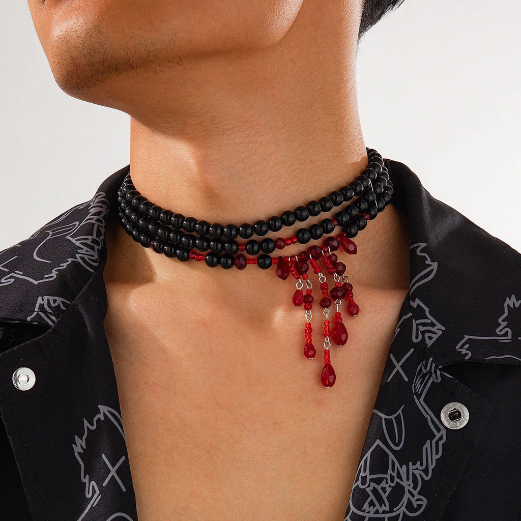 Halloween blood drop tassel necklace with artificial crystal pendant on adjustable chain
