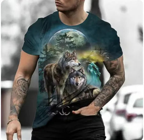 Retro 3D animal print men's short-sleeved T-shirt in Bird Eye polyester fabric