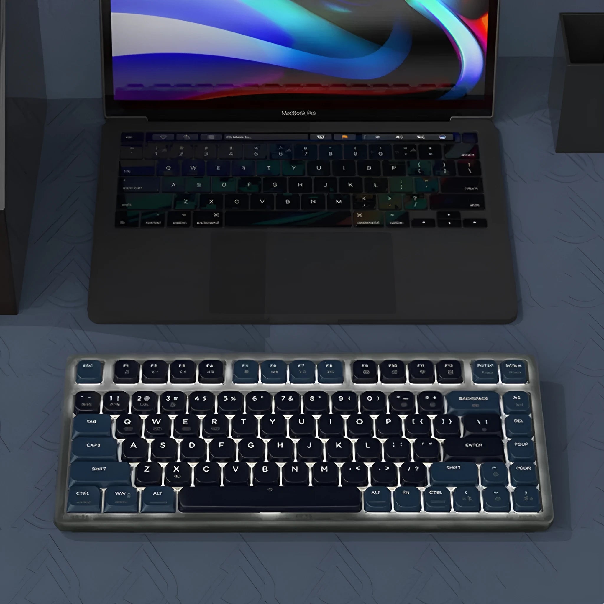 AJAZZ AK832PRO mechanical keyboard with RGB lighting, colour screen, and compact 81-key layout