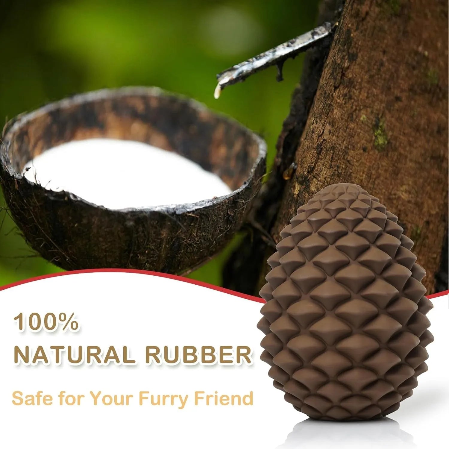 Yellow natural rubber pine cone shaped dog toy with treat dispenser hole