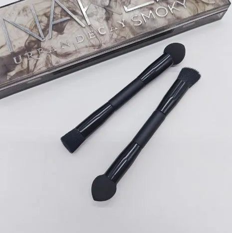 Elegant black double-headed concealer brush with sponge tip and artificial fibre bristles