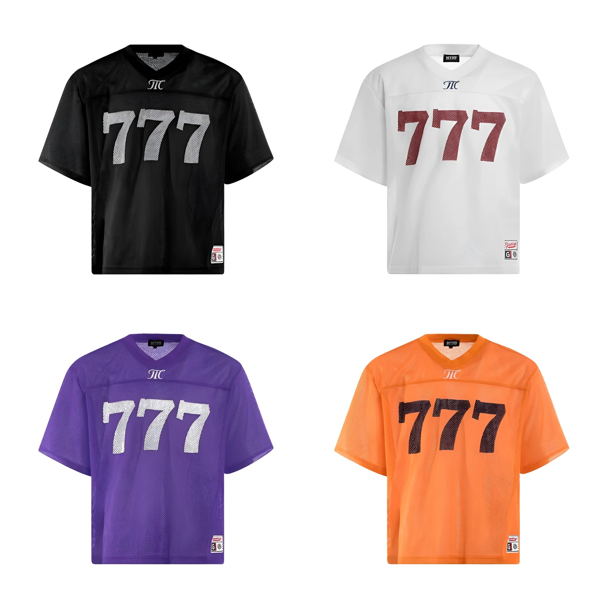 Retro style loose fit short sleeve T-shirt in black, white, purple, or orange.