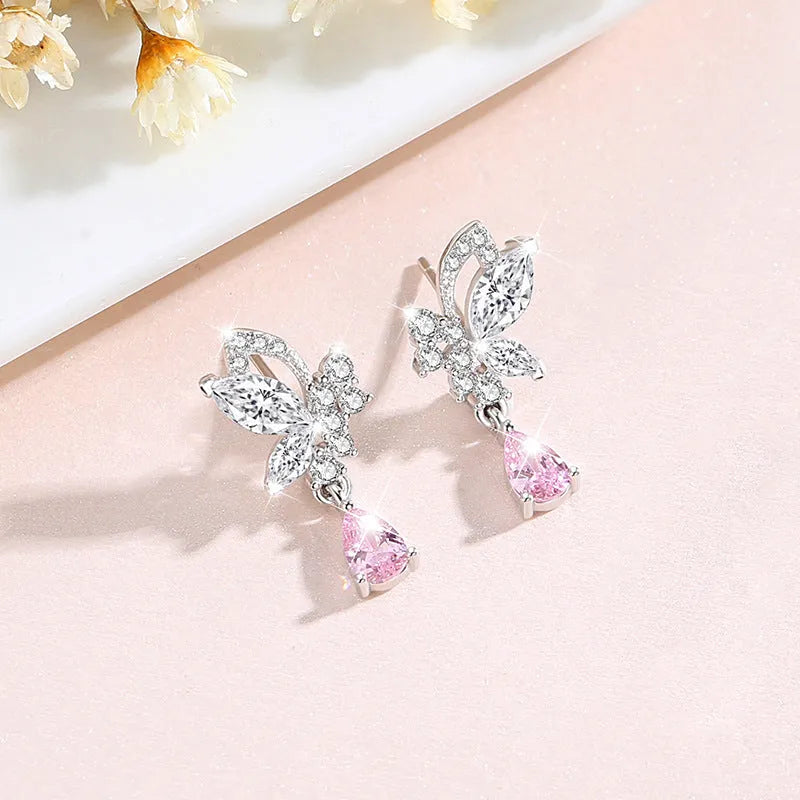 Crystal butterfly stud earrings made from 925 sterling silver with sparkling accents