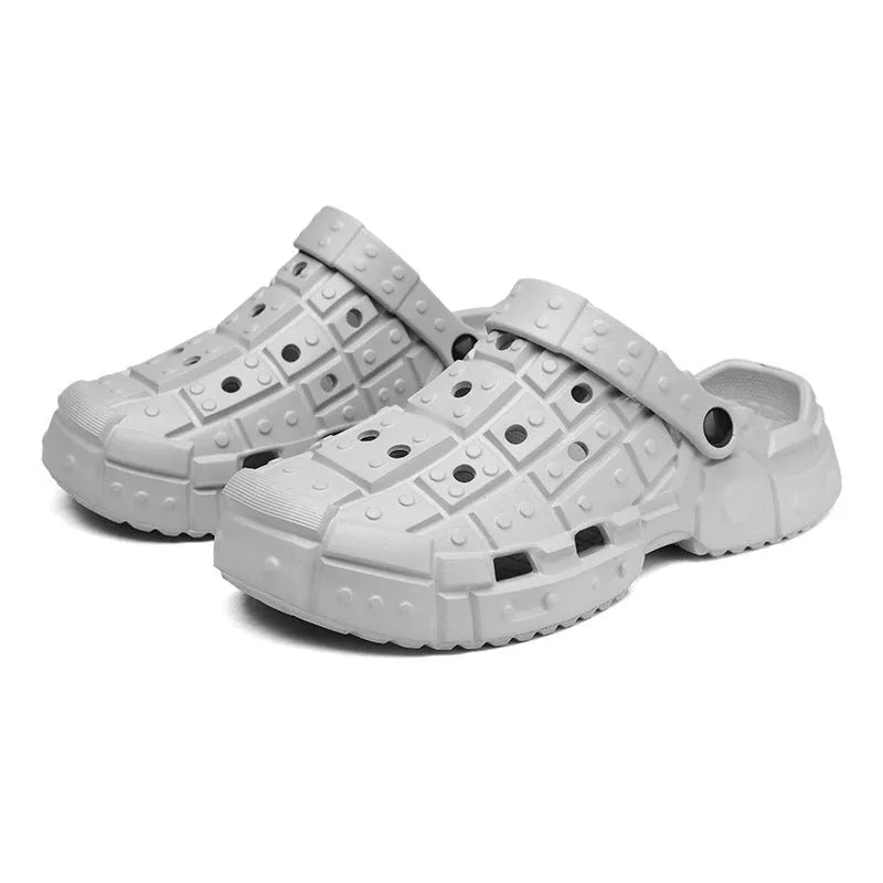 Men's EVA hole shoes slippers in sand colour with non-slip sole and toe holder design