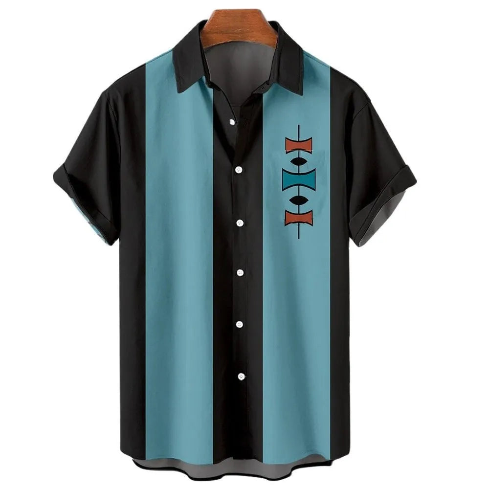 A man's striped Hawaiian short-sleeve shirt in polyester, shown in one of the available colours.