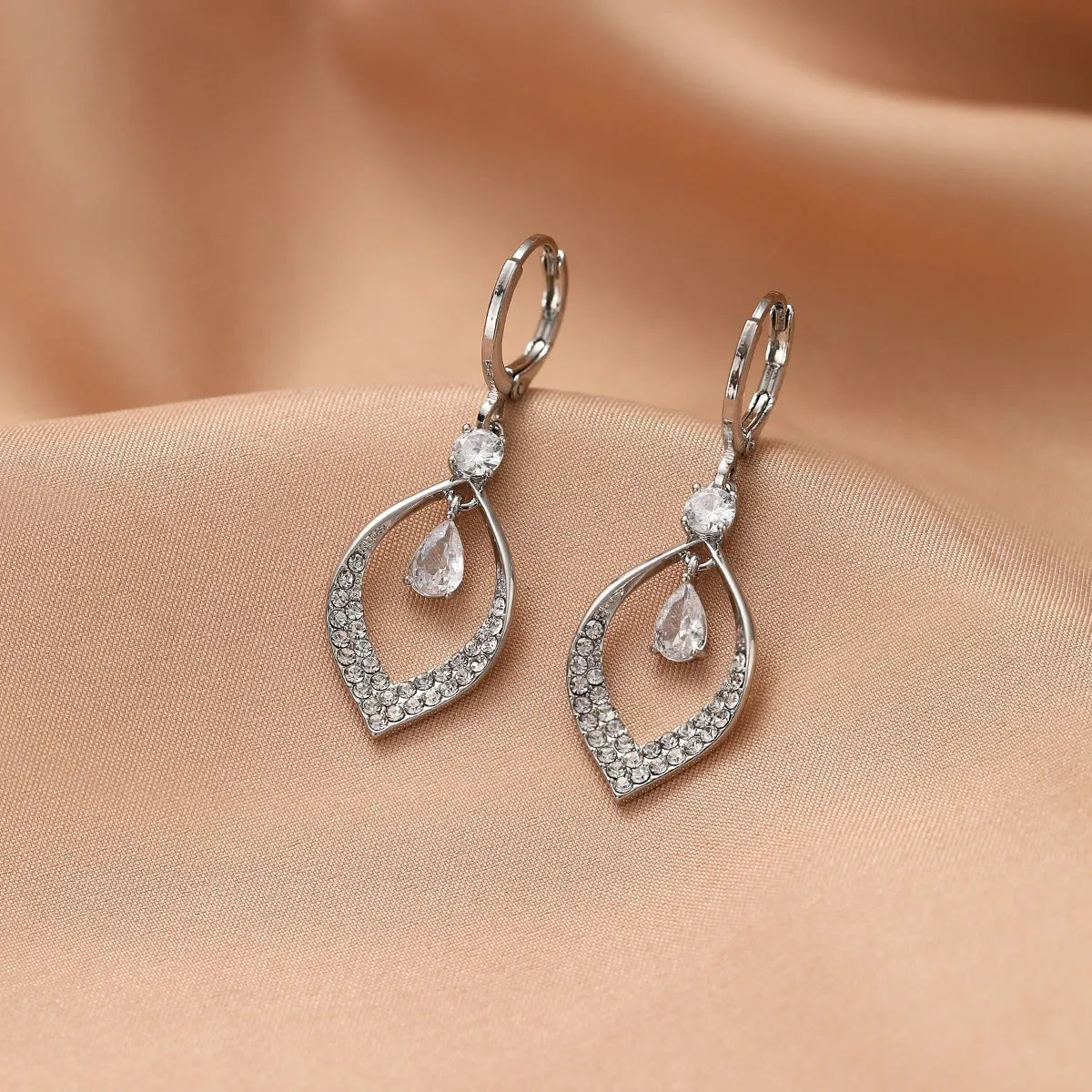 Copper water drop earrings with tassel, available in gold or silver electroplated finishes