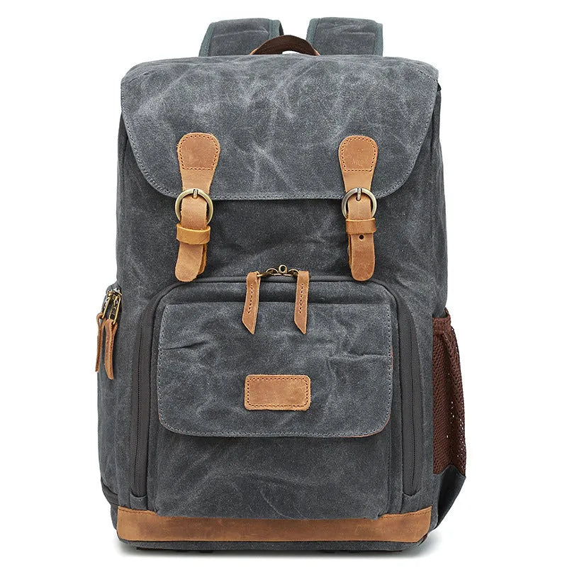 Canvas DSLR camera bag backpack in khaki, grey black, or army green.