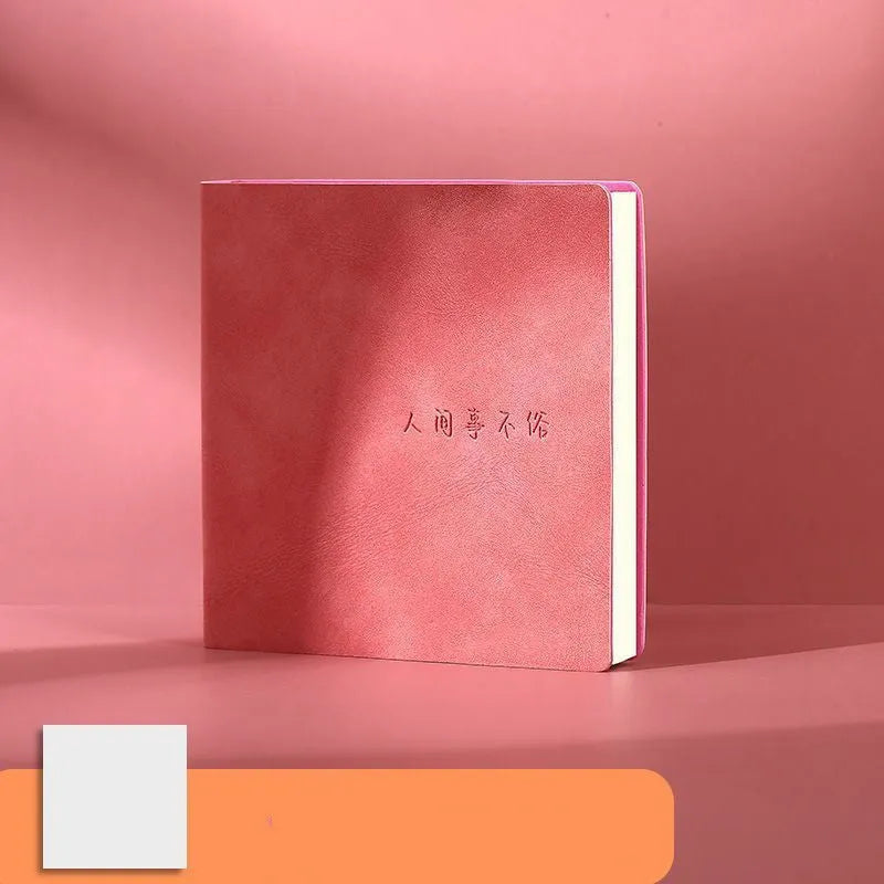 Square faux leather notebook with Daolin paper pages in peach pink, avocado green, and blueberry purple colour options