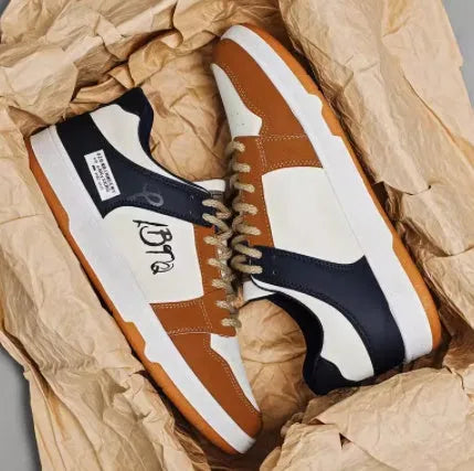 Casual lace-up sneakers in rainbow, white blue, and white rice colours with wear-resistant soles