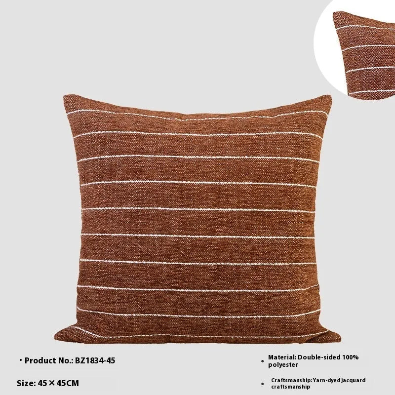 Chinese style square pillow cushion in Maillard colour on a sofa